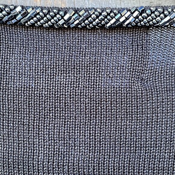 Rare Vintage 1980s 100% Silk Beaded Trim Black Cardigan Women's M Petite - Picture 8 of 10